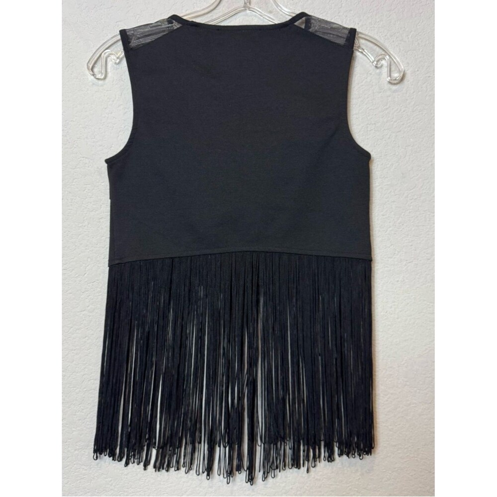 BCBGeneration Black Tank Top with Long Fringe Women’s XS Festival Hippie Boho - Picture 7 of 9